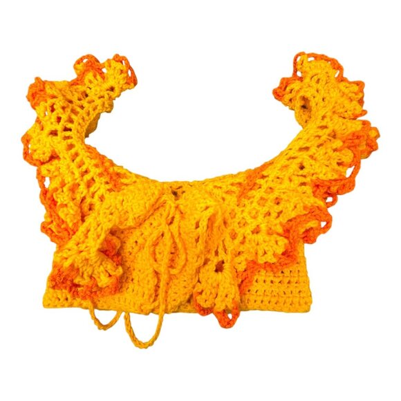 Handmade Crochet Ruffle Crop Top In Yellow & Orange XXS Boho Hippie Y2K Grunge - Picture 3 of 4